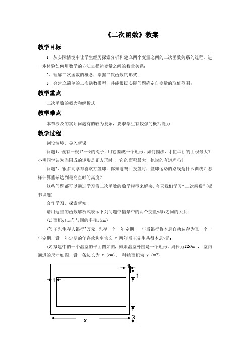 人教版九年级数学上册《二次函数》教案