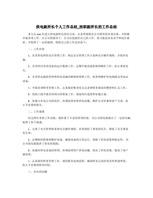 供电副所长个人工作总结_挂职副所长的工作总结