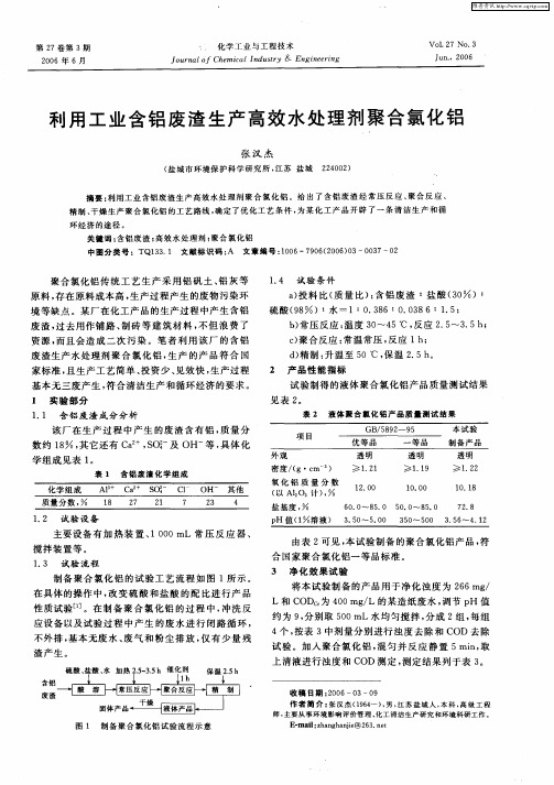 利用工业含铝废渣生产高效水处理剂聚合氯化铝