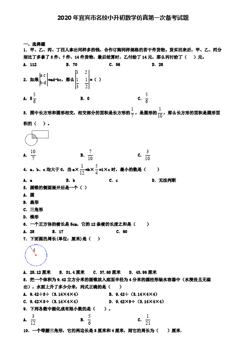 2020年宜宾市名校小升初数学仿真第一次备考试题