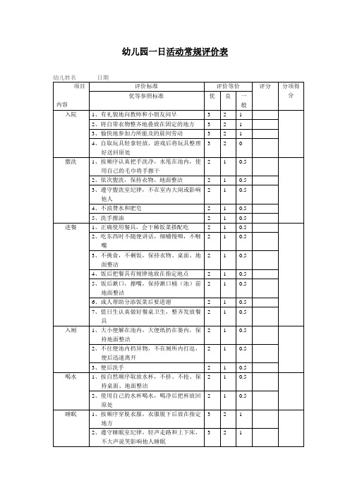 幼儿一日活动常规评价表2