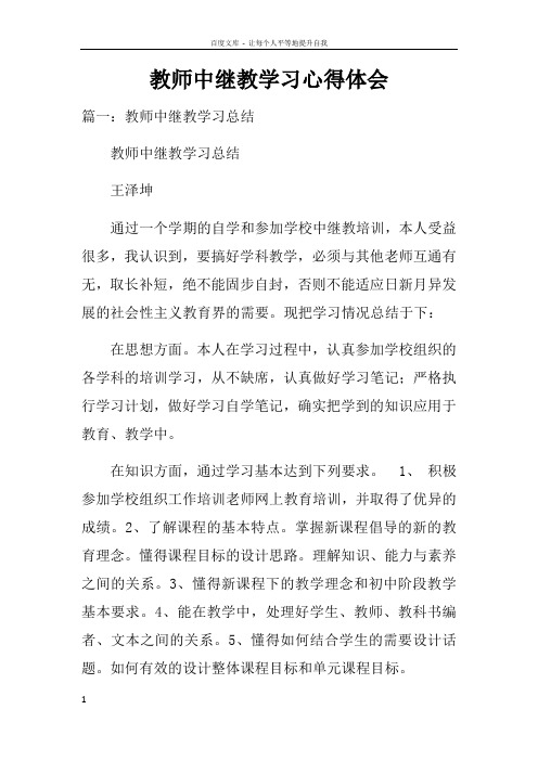 教师中继教学习心得体会doc