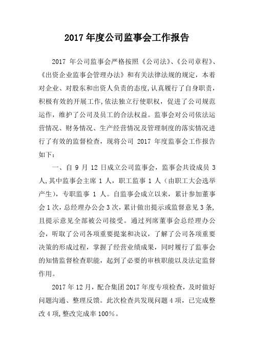 2017年度监事会工作报告