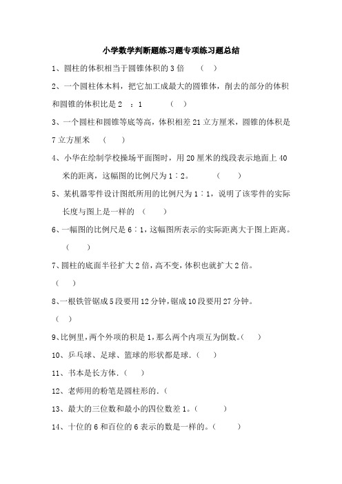 小学数学判断题练习题专项练习题总结43