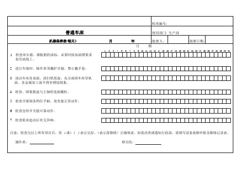 普通车床设备维护保养点检表