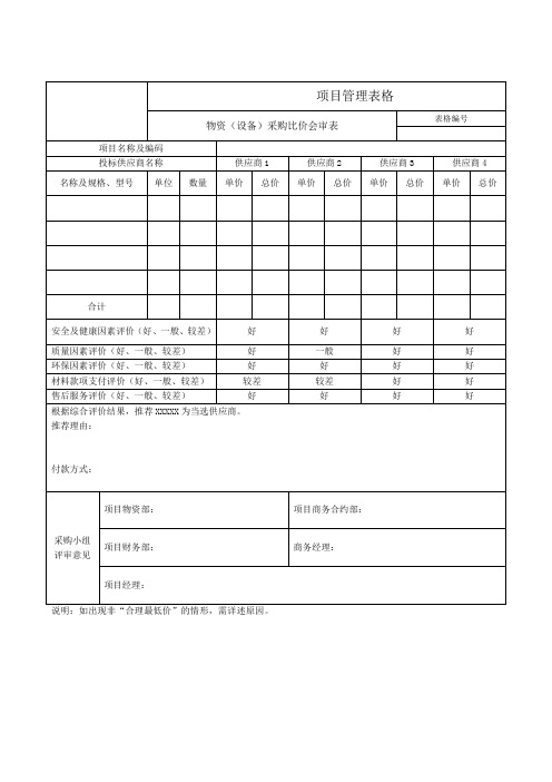 项目比价会审表(项目层)