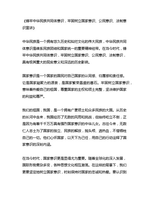 铸牢中华民族共同体意识牢固树立国家意识公民意识法制意识宣讲