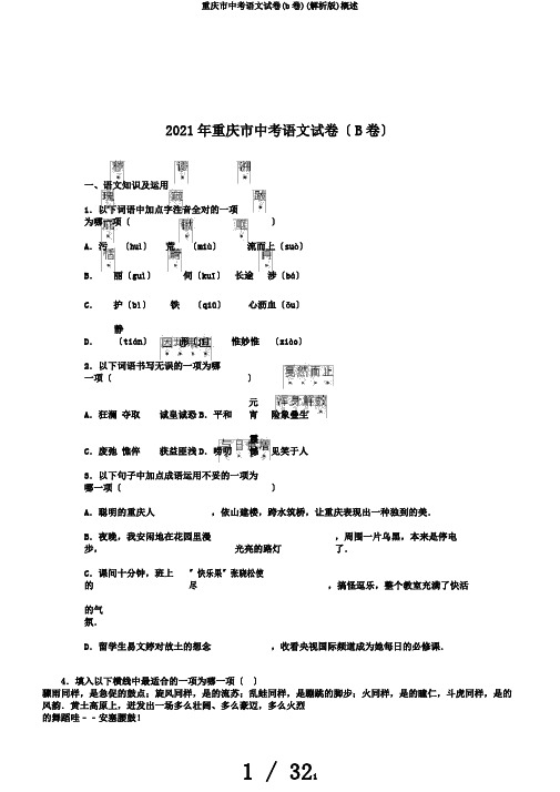 重庆市中考语文试卷(b卷)(解析版)概述