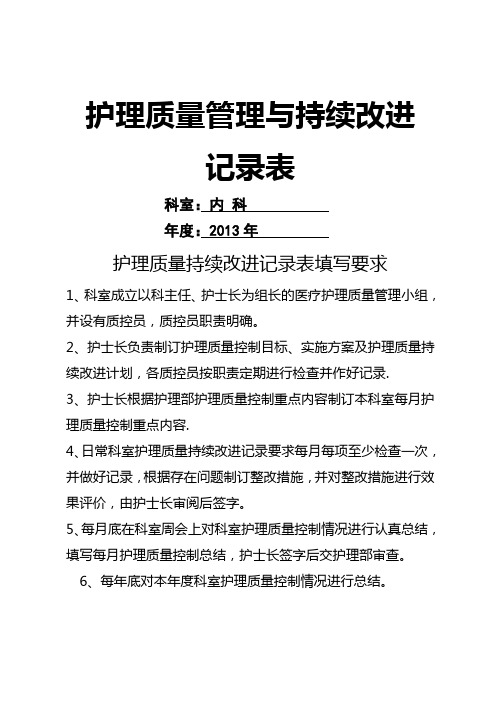 护理质量管理与持续改进记录表