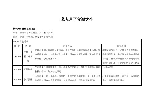 私人月子食谱大全(第一周第二周)