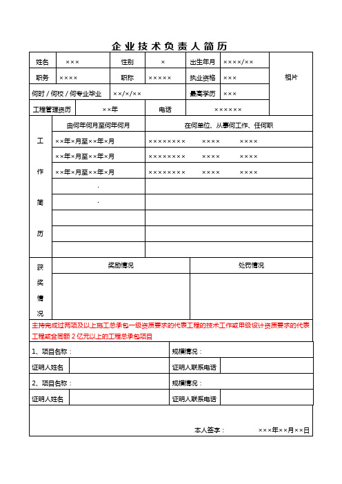 企业技术负责人简历