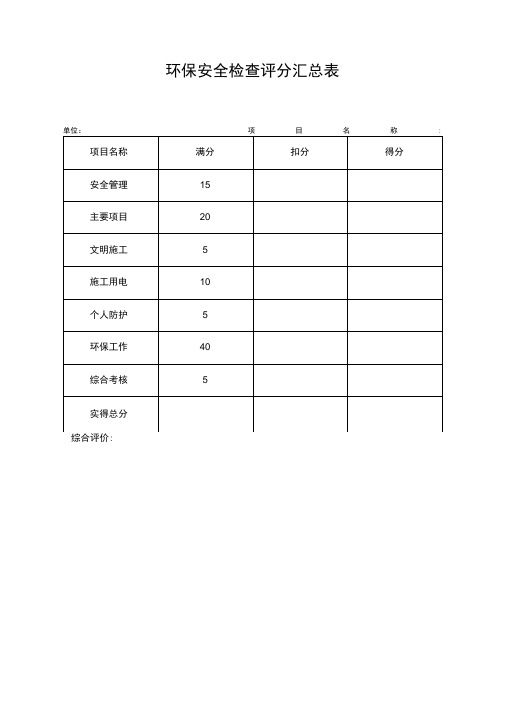 环保安全检查考核评分表