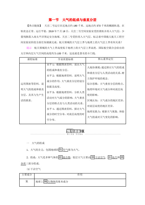 高中地理 第三章 地球上的大气 第1节 大气的组成与垂直分层学案 湘教版必修1-湘教版高一必修1地理