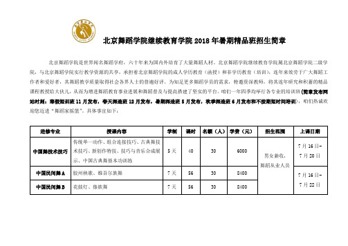 北京舞蹈学院继续教育学院2018年暑期精品班招生简章