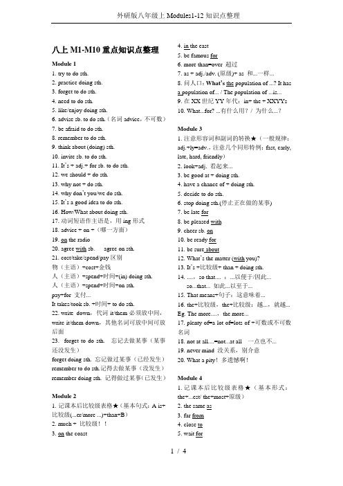 外研版八年级上Modules1-12知识点整理