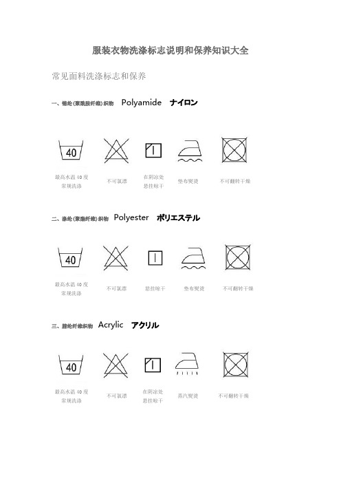 服装衣物洗涤分类