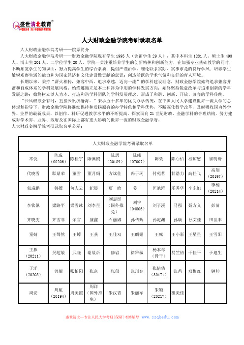 人大财政金融学院考研录取名单