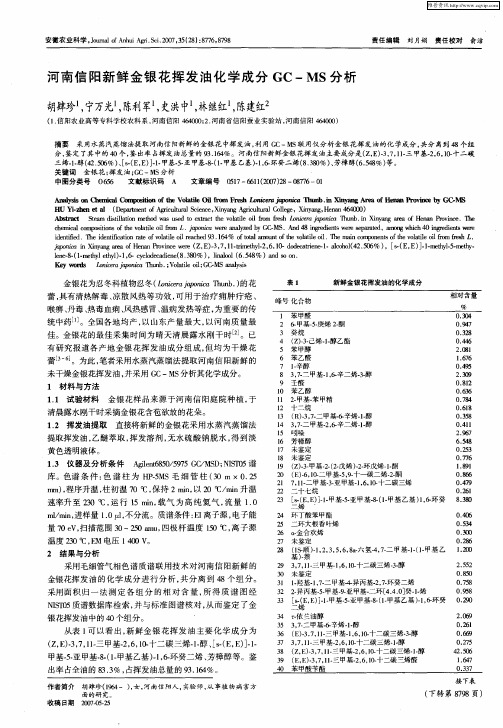 河南信阳新鲜金银花挥发油化学成分GC-MS分析