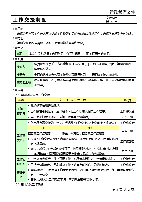 行政管理制度--工作交接制度 