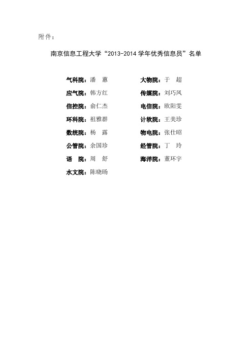 南京信息工程大学2013年度优秀教学信息员