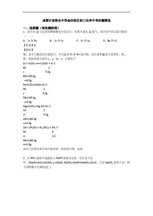 成都石室联合中学金沙校区初三化学中考好题精选