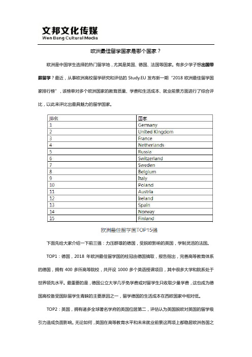 欧洲最佳留学国家是哪个国家?