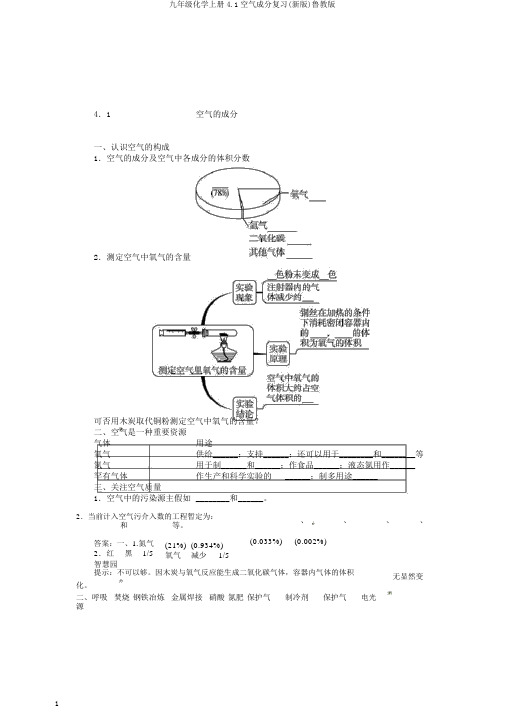 九年级化学上册4.1空气成分复习(新版)鲁教版