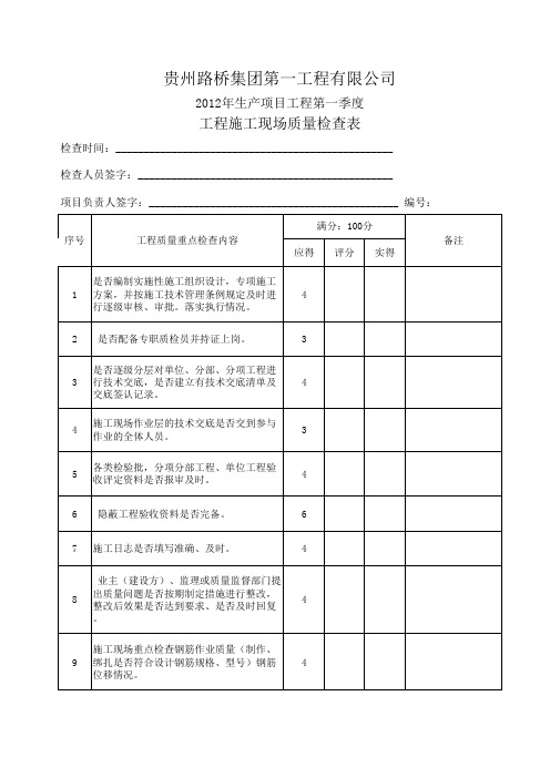 工程质量检查表