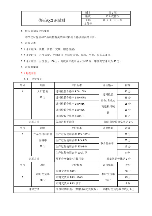 供应商QCS评价准则