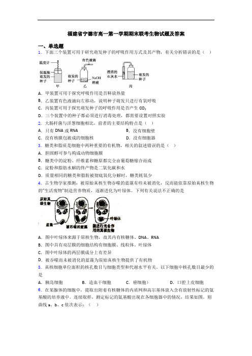 福建省宁德市高一第一学期期末联考生物试题及答案