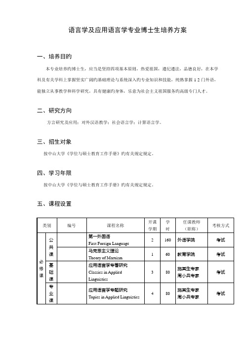 语言学及应用语言学专业博士生培养方案