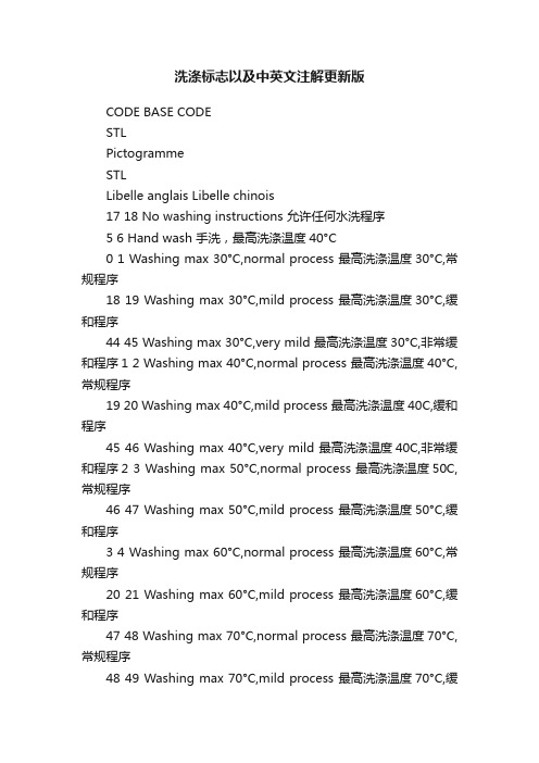 洗涤标志以及中英文注解更新版