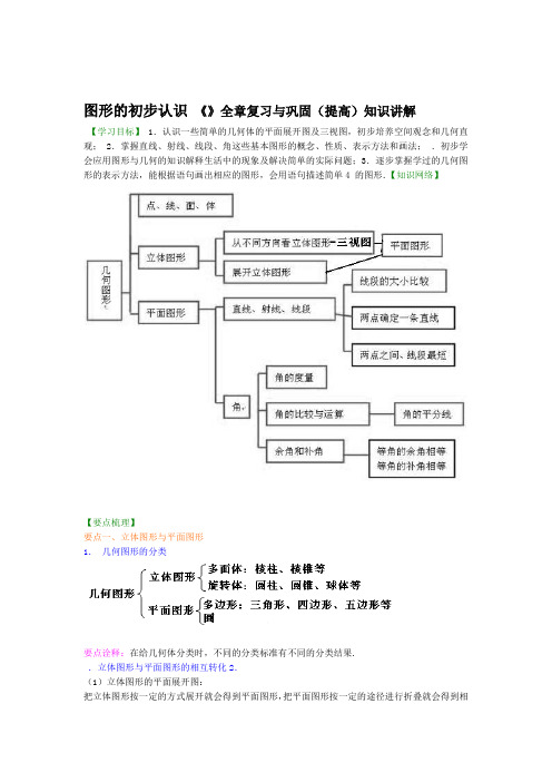 华东师大初中七年级上册数学图形的初步认识全章复习与巩固提高知识讲解精选