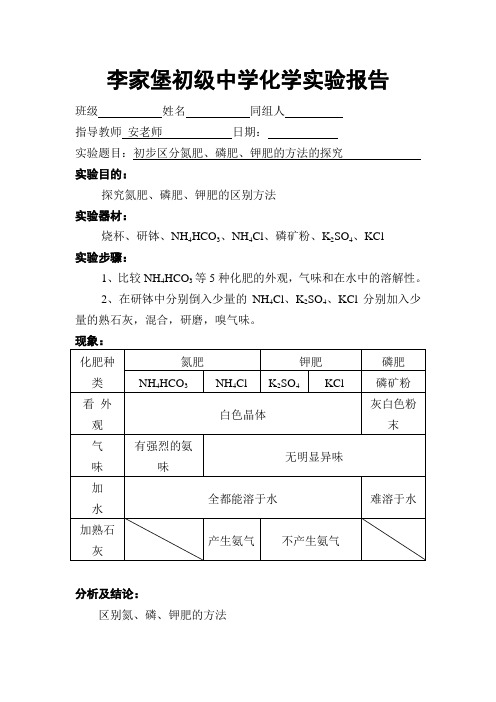 李家堡初级中学化学实验报告33