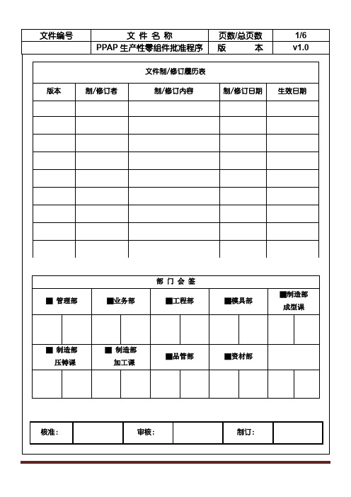 PPAP生产性零组件批准程序