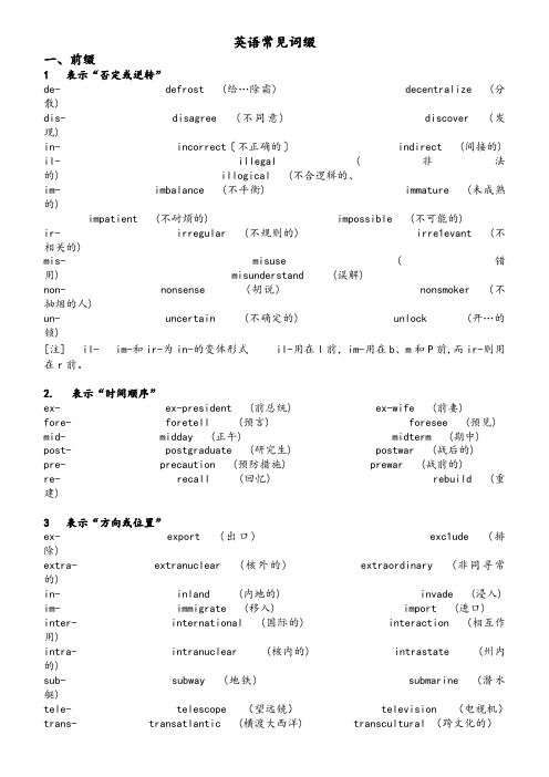 英语常见词缀