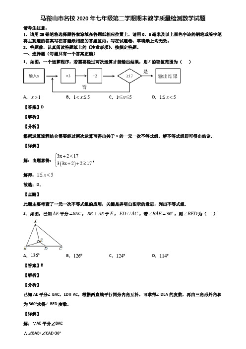 马鞍山市名校2020年七年级第二学期期末教学质量检测数学试题含解析