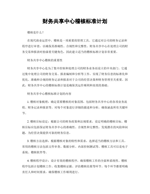 财务共享中心稽核标准计划