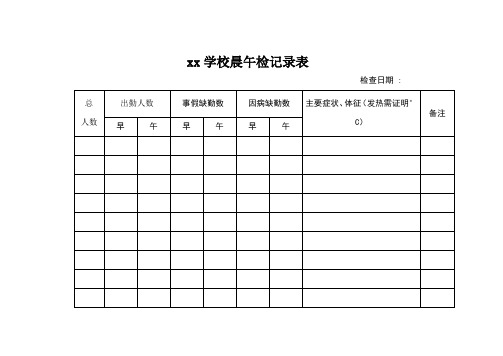 学校晨午检记录表及因病追查记录