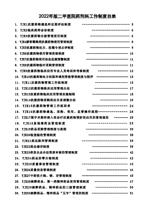 2022年版二甲医院药剂科制度大全