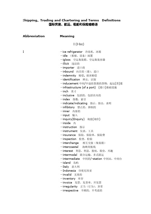 国际贸易、航运、租船和保险缩略语(I-Icc)