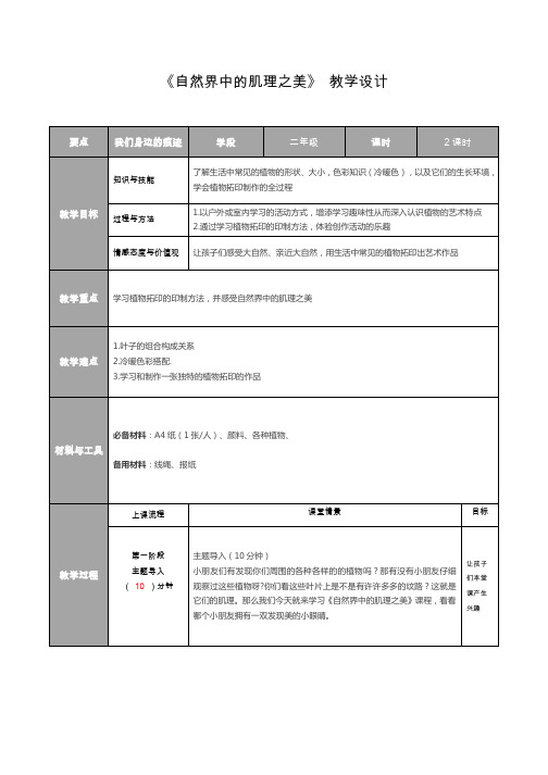 小学美术人美二年级上册我们身边的痕迹《我们身边的痕迹》(自然界中的肌理之美)教学设计