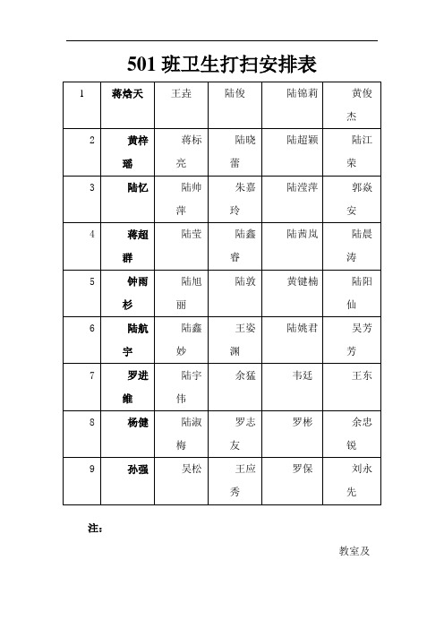 打扫卫生安排表