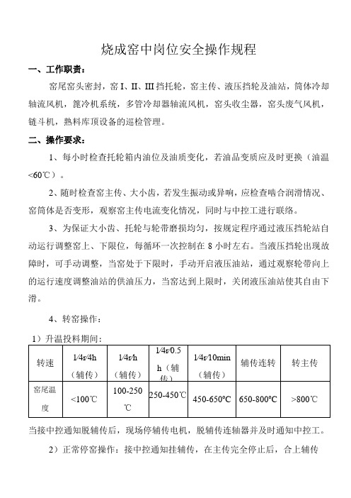 烧成窑中岗位安全操作规程