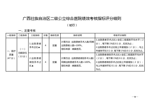 广西壮族自治区二级公立综合医院绩效考核指标评分细则(试行)