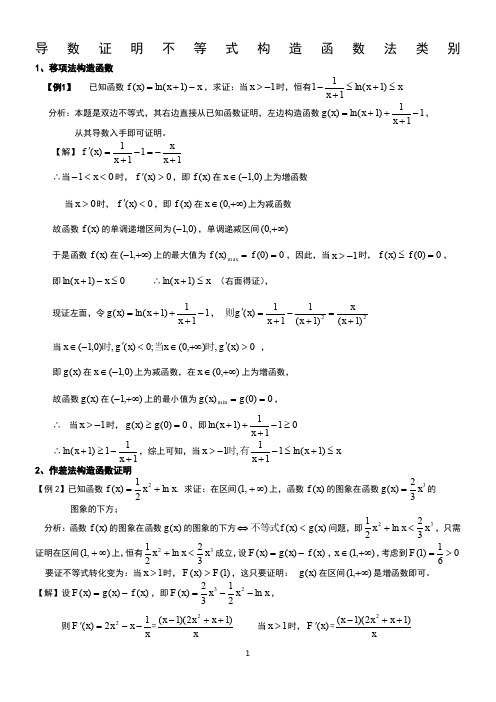 导数证明不等式构造函数法类别(教师版)