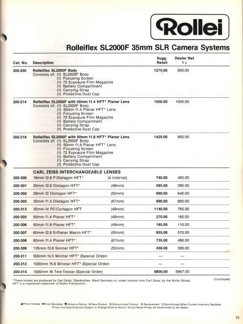 罗莱福斯SL2000F35毫米SLR相机系统说明书