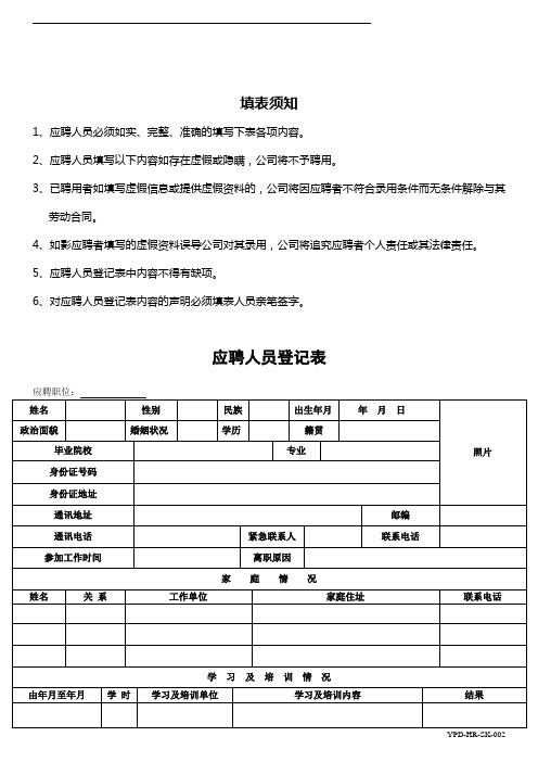 应聘人员登记表