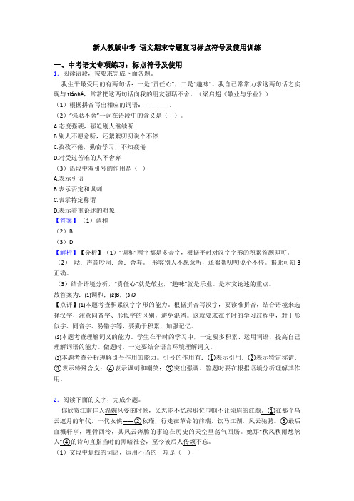 新人教版中考 语文期末专题复习标点符号及使用训练