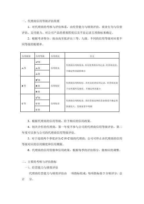 代理商信用等级评估简要